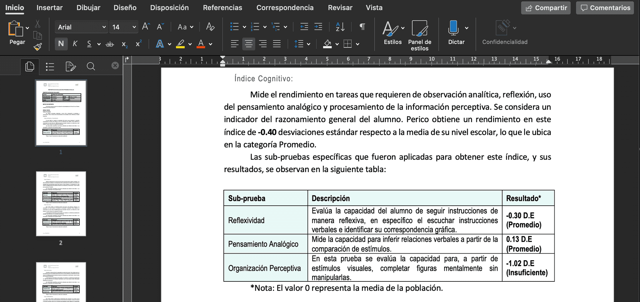 informe en Ms. Word